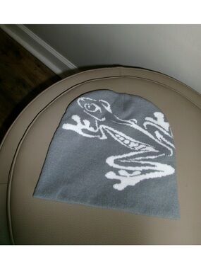 Gray and White Frog Knit Beanie